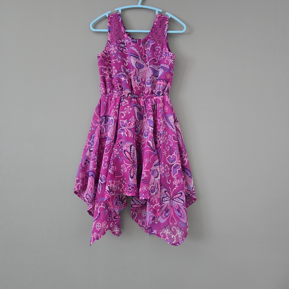 The Children's Place Pink & Purple Butterfly Handkerchief Hem Dress